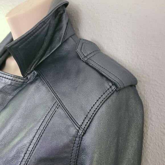Aviatrix Women 100%  Leather Jacket Biker Rock Fitted silver gunmetal zipper M - Picture 7 of 11
